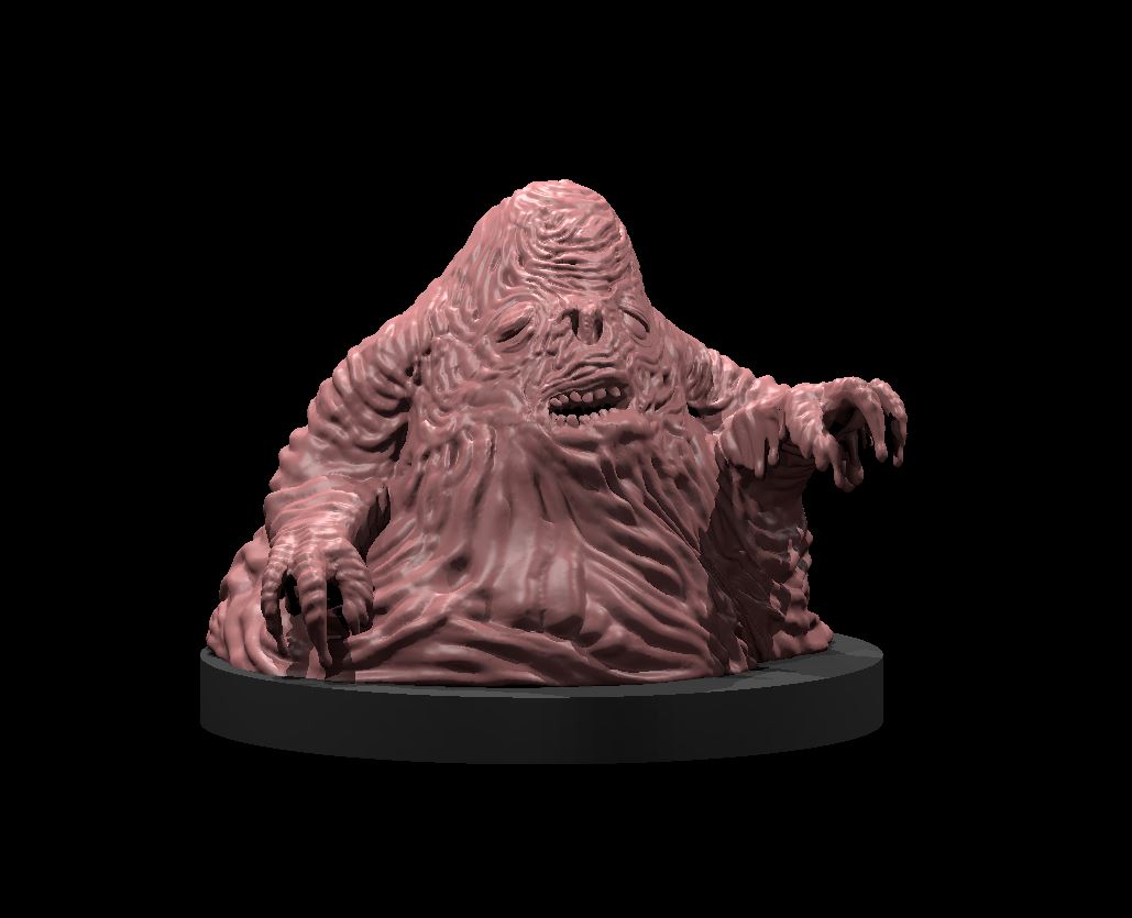 Digital render of the Lemure 3 MM2025 miniature by MZ4250 — an unpainted resin 32mm figure depicting a bloated, formless devil with loose folds of flesh, a slack grimacing face, and two outstretched clawed arms, mounted on a round base