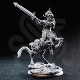 Magnus the Hateful centaur warboss 32mm resin miniature — front view of unpainted grey resin print, centaur rearing with greatsword thrust skyward, detailed scale armour and ghostly mane visible, on shattered stone base