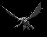Winged mephit miniature with bat-like wings spread wide, clawed limbs outstretched mid-dive, snarling skull-like face, sharp angular wing spurs. Sculpt by MZ4250.
