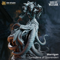 Female humanoid torso rising from a mass of coiling tentacles, robed in layered fabric with ornate belt, crown of open-mouthed eels framing a composed face. Sculpt by DM Stash.