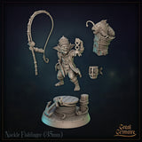 Nackle Fishfinger goblin pirate miniature by Great Grimoire — 35mm resin, multipart, with decorative dock base featuring rope and anchor detailing.