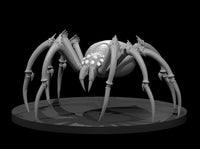 Giant spider sculpt by MZ4250, eight long blade-tipped legs splayed wide in a low hunting stance, multi-eyed thorax and ribbed abdomen, posed on a shadowed flagstone base.