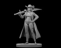 Male pirate captain miniature standing with both hands on hips, wearing a tricorn hat, ruffled cravat, long coat with wide lapels, and knee-high boots. A cutlass hangs at his left hip. Sculpt by MZ4250.