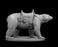 Ferocious polar bear rearing forward on all four legs, mouth wide open in a roar with teeth bared, heavy claws pressing into a flat oval base. Sculpt by MZ4250.