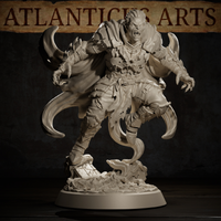 Vampire spawn miniature captured mid-stride with one knee raised, sweeping front claws and raking leg claws visible, ragged layered armour and torn cloth wrappings, snarling expression, scenic rubble base. By Atlanticus Arts.