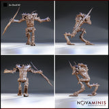 Four-angle digital render of the Ice Devil 02 miniature by Novaminis showing front, side, rear, and three-quarter views. The gelugon's aggressive low stance, spreading spiked limbs, and long serrated spear are visible from all angles, highlighting the chitinous plating detail across the legs, torso, and shoulders.