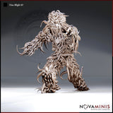 Digital render of the Vine Blight 01 miniature by Novaminis — a large unpainted humanoid creature composed entirely of writhing vines, gnarled roots, and barbed thorns, with decayed blossoms on its torso and splayed clawed hands, shown in a dynamic lunging pose against a neutral grey background