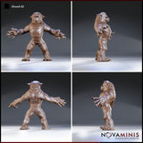 Dretch 02 by Novaminis shown from four angles — arms outstretched with clawed hands, warty textured skin across the back and legs, blunt snout and rounded ears visible from the side and rear.