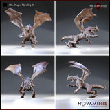 Blue Dragon Wyrmling 03 by Novaminis — four-angle composite showing the same wyrmling sculpt: lunging forward, rearing with wings aloft, from below showing wing membranes and underbelly, and a low side view with tail curled.