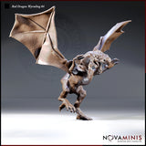 Red Dragon Wyrmling 04 by Novaminis — bipedal wyrmling lunging forward, wings spread wide, one clawed forearm raised, jaws open, detailed scale and wing membrane texture throughout.