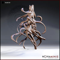 Yochlol 02 by Novaminis — a tentacled demonic creature with a smooth eyeless head-form rising above a mass of lashing, outward-reaching tendrils, the central body heavily textured and organic.