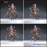 Yochlol 02 by Novaminis shown from four angles — front, rear, and two sides — revealing the full spread of sinuous tentacles radiating outward from a dense, textured central torso with a featureless cresting head.