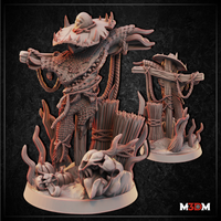 Scarecrow Mimic by Mia Kay M3DM — hollow skull face beneath a wide-brimmed hat, straw-like tendrils, broken timber posts, and wild stalks on a detailed scenic base.