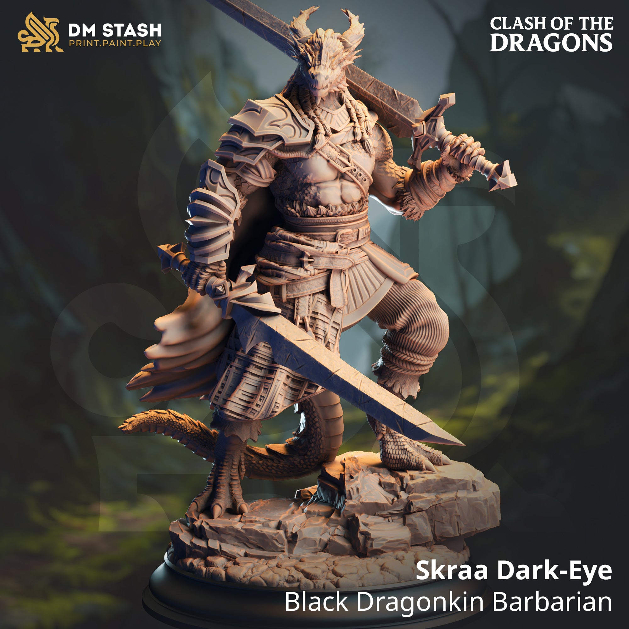 Black Dragonborn Barbarian (Skraa Dark-Eye) by DM Stash