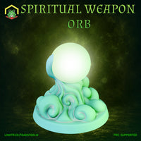 A rounded glowing orb resting atop a swirling mass of cloud-like conjured energy with tightly coiled scrollwork and billowing forms, all on a flat circular base. Sculpt by The Toadstool Weaver.