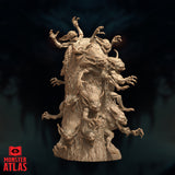 Gibberling Swarm by Monster Atlas — alternate angle showing horned and clawed goblinoid faces packed tightly across the gnarled column, with reaching arms and wide blank eyes throughout.