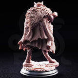 Armoured werewolf hunter gripping a heavy ornate crossbow across his chest, wearing a fur mantle, rune-etched pauldron, and a swept cloak, standing on a cobblestone and root base. Sculpt by DM Stash.