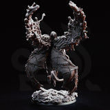 Blighted Angel miniature by DM Stash — a skeletal corrupted figure hovering above a bone-strewn base, with two vast arcing wings formed entirely from fused skeletal remains, smaller skeletons visibly clawing outward from the wing surfaces.