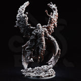 Blighted Angel by DM Stash viewed from a low angle — the full wing spread of fused skeletons dominates the composition, with the corrupted torso wrapped in tattered cloth bands and the bone-covered base clearly visible beneath the floating figure.