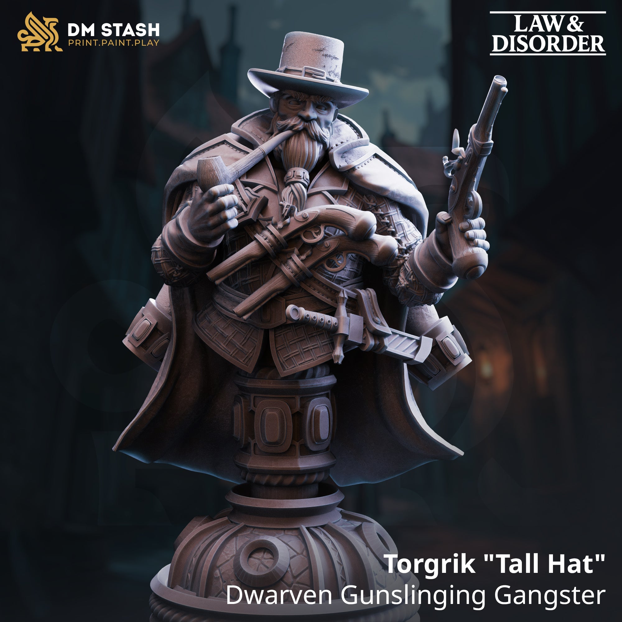 Dwarven Gunslinging Gangster (Torgrik Tall Hat) Bust  by DM Stash