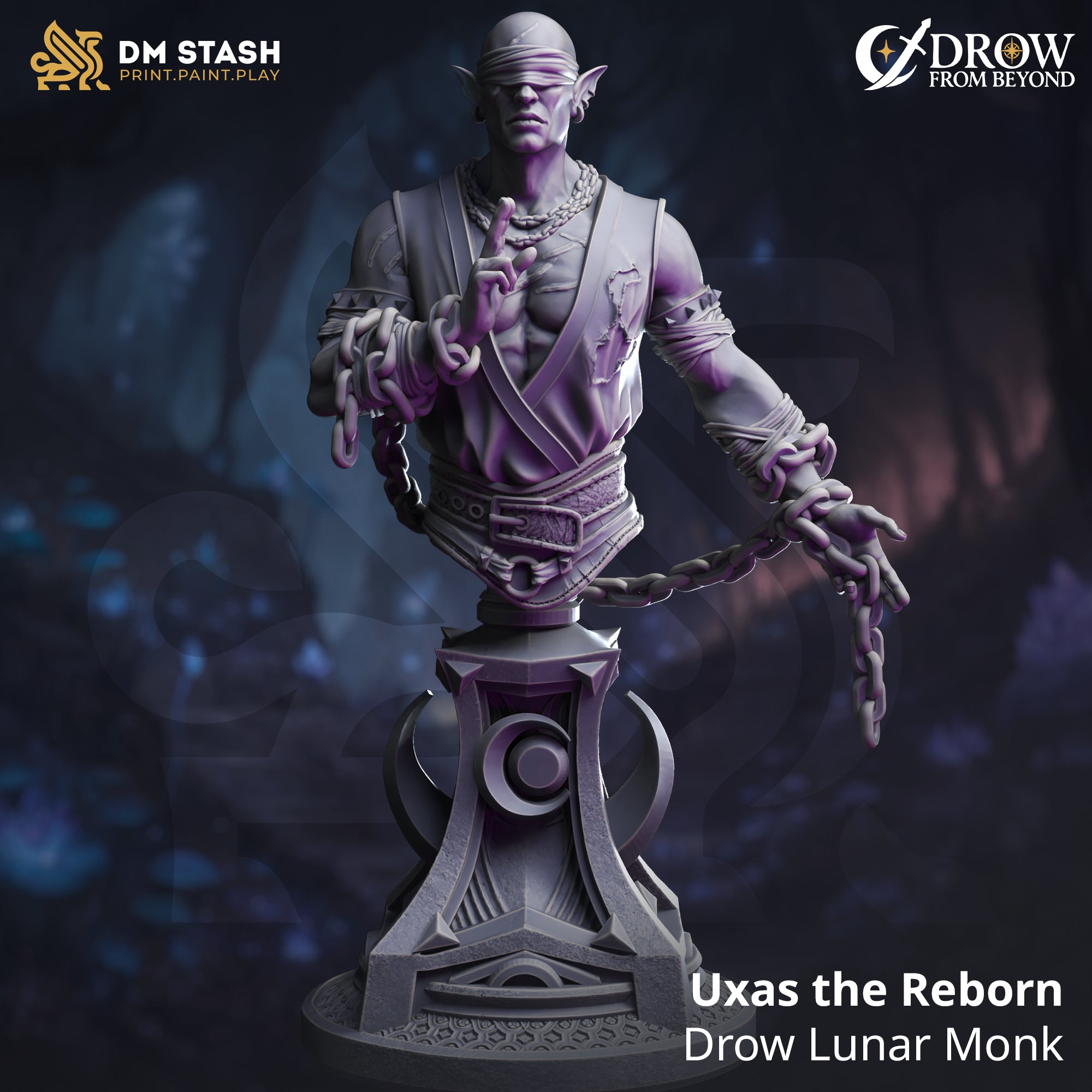 Drow Lunar Monk (Uxas the Reborn) Bust  by DM Stash