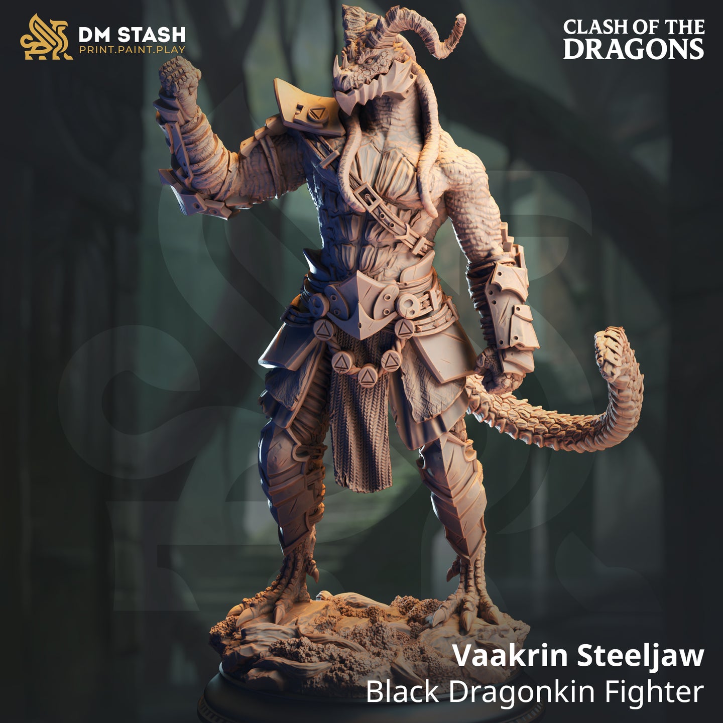 Black Dragonborn Fighter (Vaakrin Steeljaw) by DM Stash