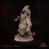 Vorak Stonejaw by Great Grimoire — close angle emphasising the snarling draconic face with horns and fangs, the muscular scaled arms, and the detailed haft and blade of the greataxe.