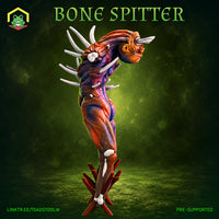 Bonespitter by The Toadstool Weaver — a serpentine creature of exposed muscle and bone spurs, coiling upward with a broad grimacing face at the top, surrounded by a base of splintered red bone shards.