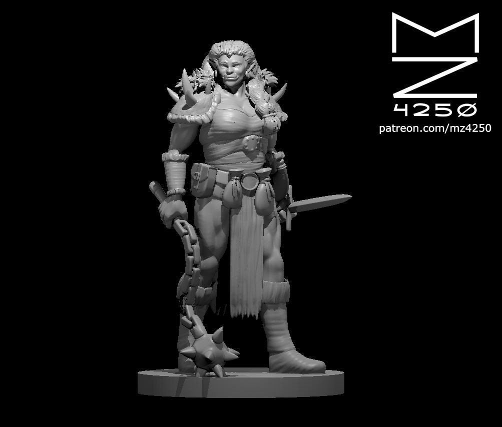 Half-Orc Barbarian Female w/Mace by MZ4250